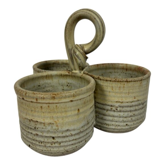 Chris Davis Art Pottery Condiment Server Signed Perkins Cove Ogunquit Maine - Picture 3 of 7